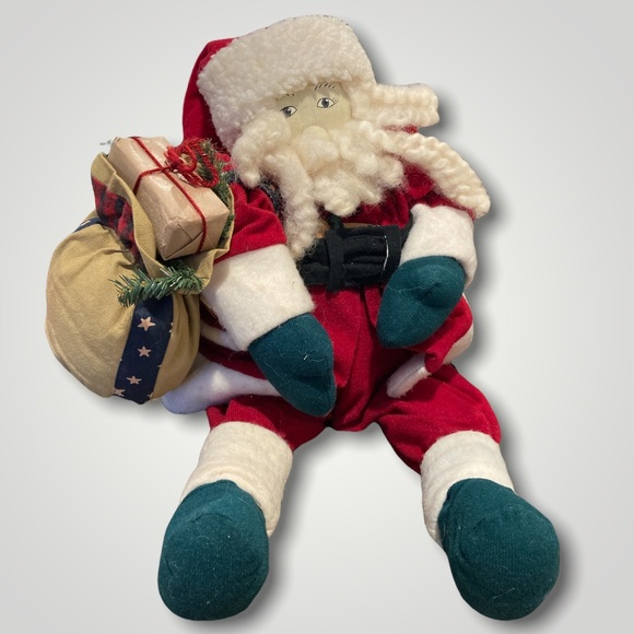 Vintage Plush Shelf-sitting Santa Claus With Presents